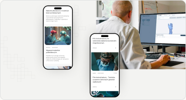 For Surgeons content on mobile, and a surgeon reviewing a case on desktop