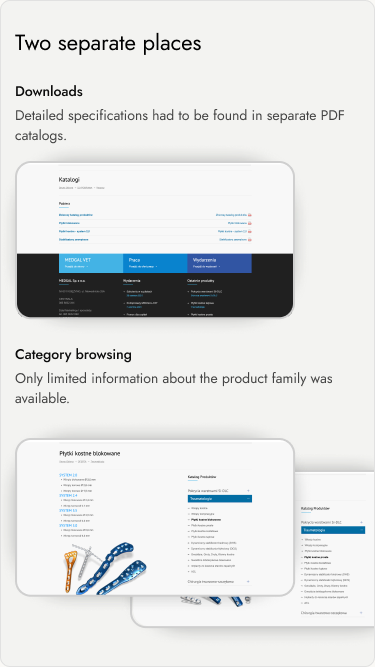 Two separate places — the old downloads/PDF catalog page and two old category pages on Medgal's previous website